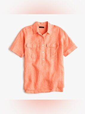 J. Crew Linen Irish McNutt Popover Coral Short-Sleeve Shirt 2